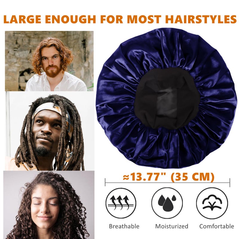 Himoswis Bonnet for Men Hair Bonnet for Sleeping Double Layer Satin Bonnets for Black Women Curly Hair Braids Reversible Sleep Cap (Large Black/Navy) - Image 3